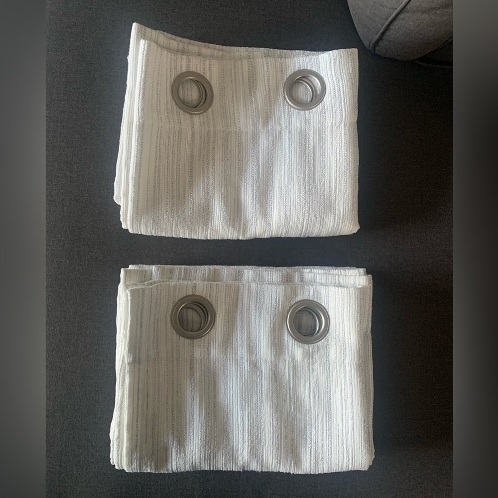 NWOT Set Of 2 Grey White Lined Designed 100% Polyester Curtain Panels L84”XW52”